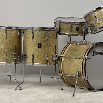Premier 18/12/14/14/5x14" 1960's VIDEO Vintage "C58" Gold Sparkle Drum Set - Owned by Charlie Persip image 1