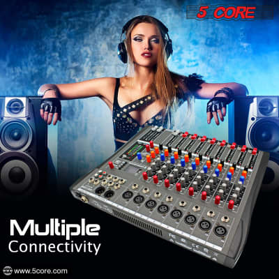 Aveek Professional Audio Mixer, Sound Board Mixing Console with 5 Channel  Digital USB Bluetooth Reverb Delay Effect, Input 48V Phantom Power Stereo  DJ