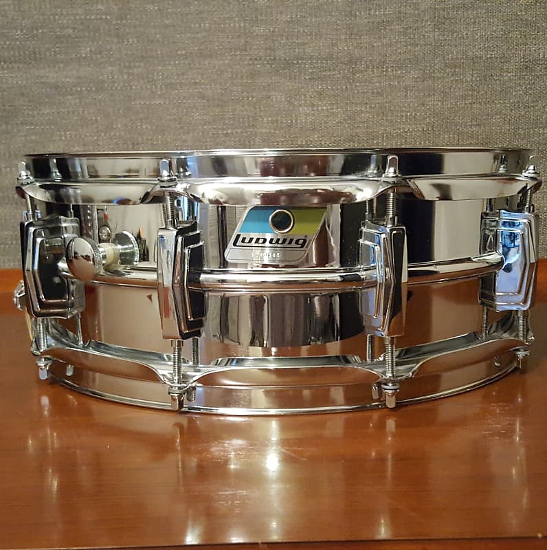 Ludwig No. 400 Supraphonic 5x14" Aluminum Snare Drum with Rounded Blue/Olive Badge 1979 - 1984 image 7