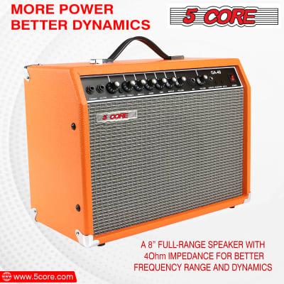 5 Core Electric Guitar Amplifier 40W Solid State Mini Bass Amp w 8” 4-Ohm Speaker EQ Controls Drive Delay ¼” Microphone Input Aux in & Headphone Jack for Studio & Stage for Studio & Stage- GA 40 ORG image 5