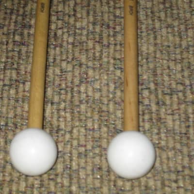 one pair new old stock near A+ Mike Balter MB93B (93B) Extra Hard Keyboard Mallets, 1 plastic (phenolic) round white HEADS and natural birch HANDLES - mid to late 1990s (+ packaging) Unwound Series image 9