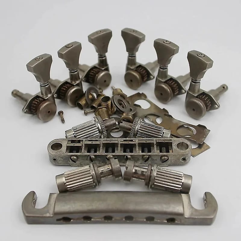 Aged Finish 3RL3 Guitar Tuning Pegs with Tune O Matic Bridge Reverb