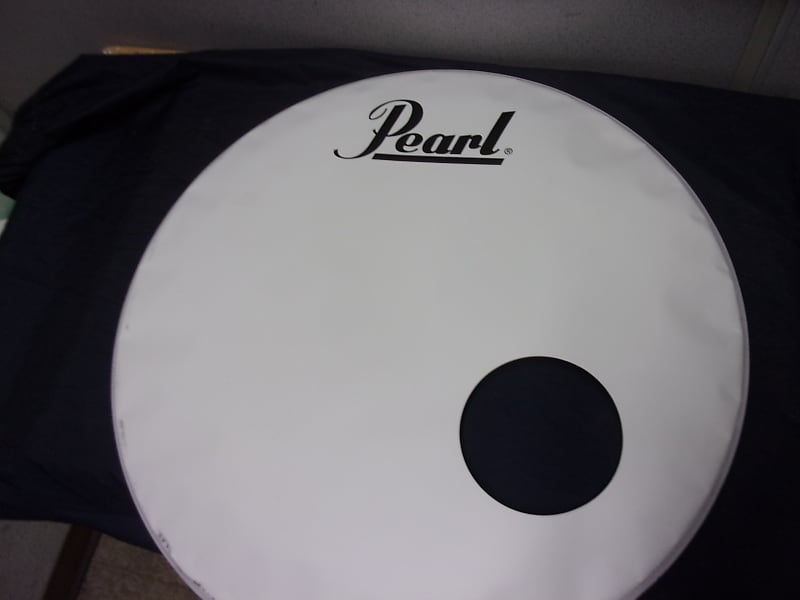 New Pearl 22" Coated White w/Black Script Logo Bass Drum Resonator Head sound hole image 1