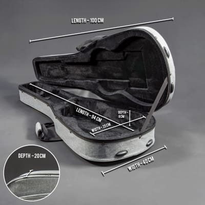 Lindo Acoustic Travel Guitar Eco Hard Case | Plush Lined with Storage Pockets | Sustainable and Eco-Friendly | Designed in The UK | Grey Fabric Finish (Guitar NOT Included) image 2