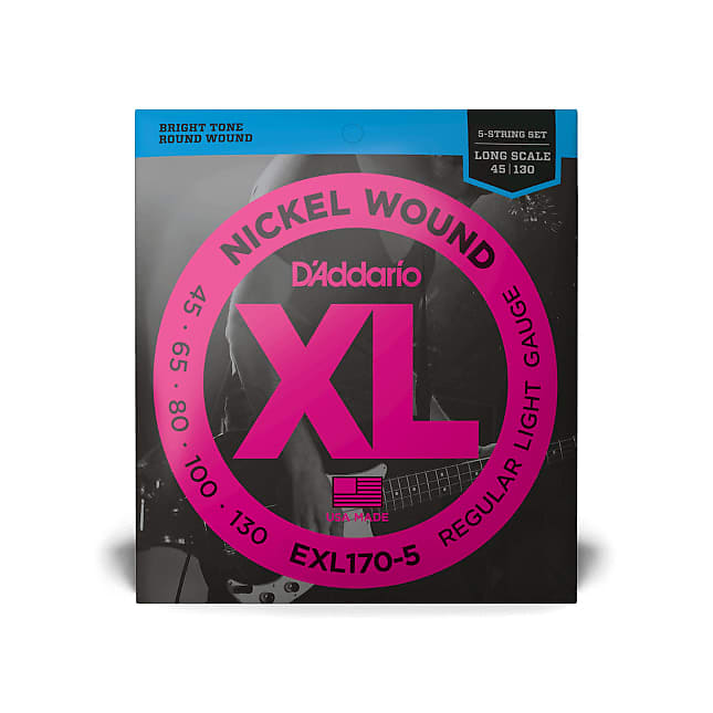 DAddario EXL170-5 45-130 Regular Light 5-String, Long Scale, XL Nickel Bass Strings image 1