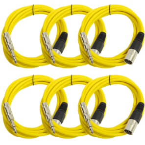 Seismic Audio SATRXL-M10YELLOW6 XLR Male to 1/4" TRS Male Patch Cables - 10' (6-Pack)