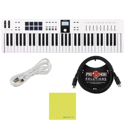 Arturia KeyLab Essential 61 mk3 MIDI Controller Bundle w/ Pig Hog Solutions PMID06 6ft MIDI Cable, USB Cable & Liquid Audio Polishing Cloth (White) image 1