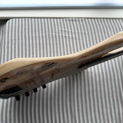 MG Bass MGBASS JB1 SPALTED MAPLE 5-string bass, Made in USA, SPALTED MAPLE top, ASH body, 3-piece MAPLE neck, EBONY fretboard, BARTOLINI pickups and preamp, Italia Leather Straps 4” wide Acorn Amber strap, GATOR hardshell case image 12