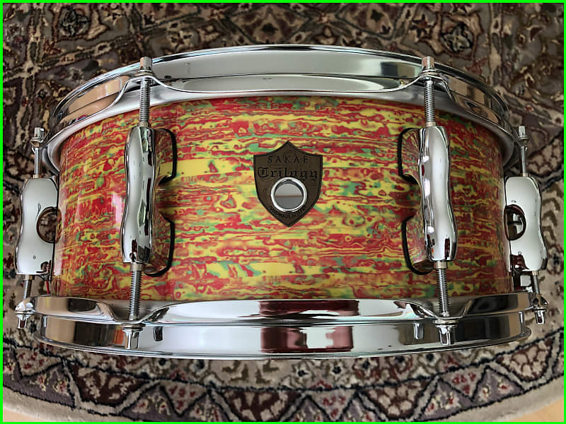Sakae Trilogy 5.5x14 Maple Poplar Maple 3-Ply Snare Drum SD1455TR Ultra  Rare Citrus Mod Wrap Made in Japan