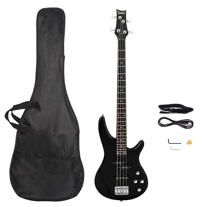Glarry GIB Electric Bass Guitar Full Size 4 String Black Reverb