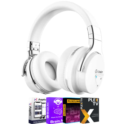 Cowin E7 Active Noise Cancelling Bluetooth Over-Ear Headphones, White + Audio Pack image 1
