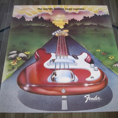 Fender Precision Bass Authentic Vintage Poster "The World's Favorite Road Machine" Circa-1970's-Multi Color image 6