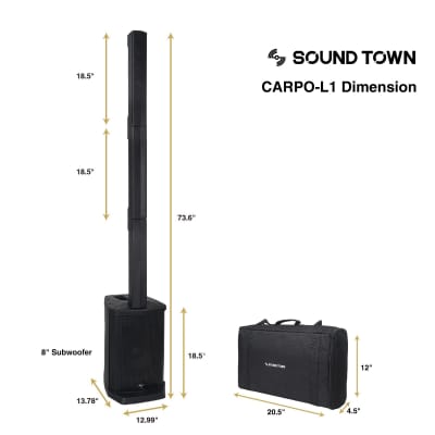 CARPO-L1 | Portable Line Array Column PA/DJ System w/ 200W RMS, 8" Subwoofer, 1 x Speaker, 2 x Spacers, TWS Bluetooth, 3-Channel Mixer, Carry Bag image 13