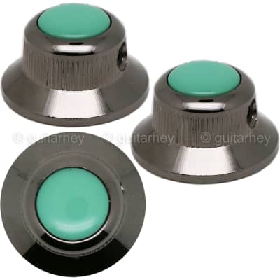 NEW (3) Q-Parts UFO Guitar Knobs KBU-0742 Acrylic Teal on Top - COSMO BLACK for sale
