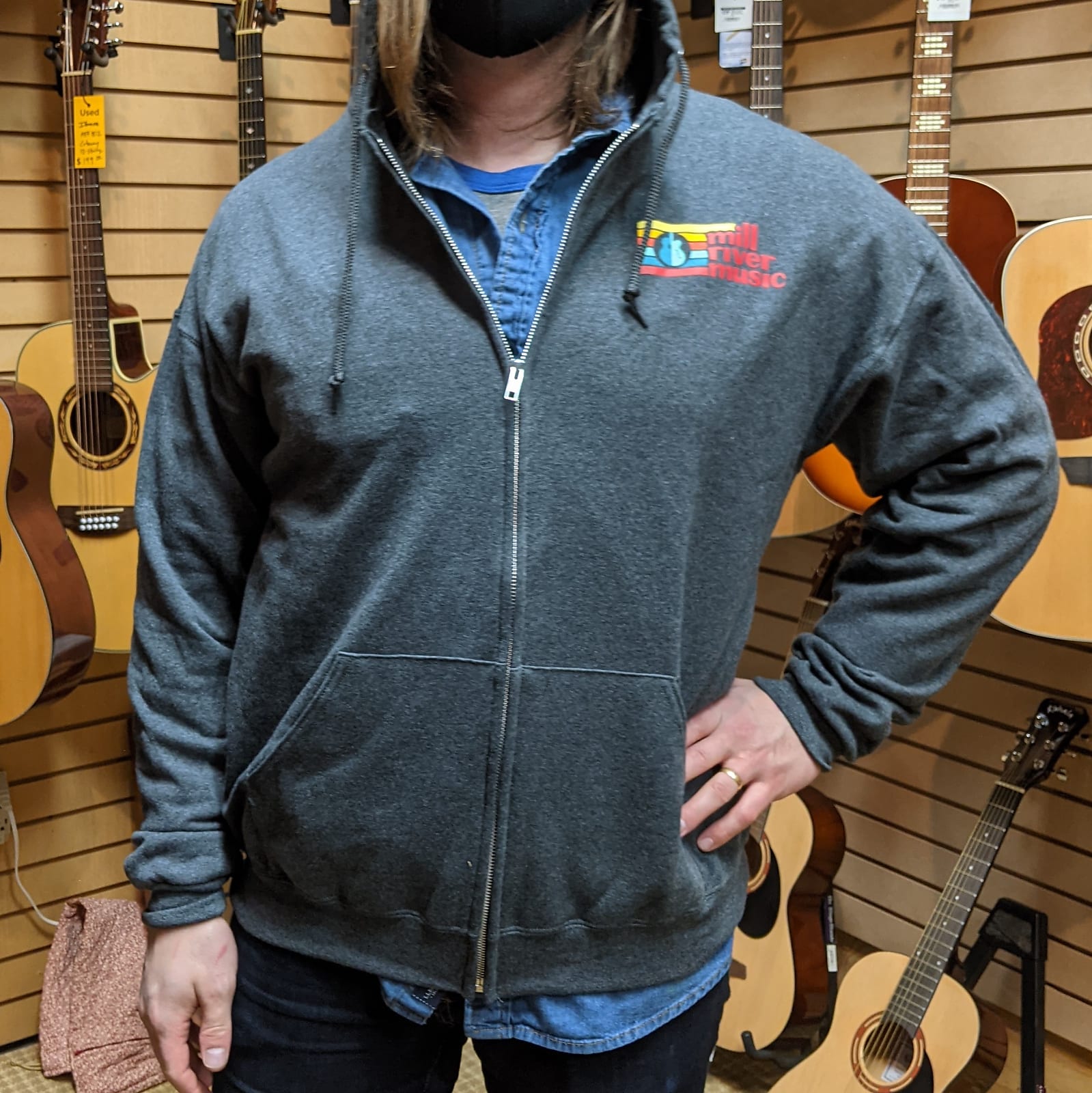Mill River Music Zip Hoodie 1st Edition Main Logo Unisex Charcoal Heather 3XL