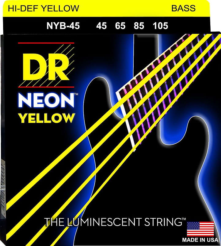 DR NYB-45 4 string Hi-Def Neon Yellow Coated Bass Guitar Strings 45-105 MED  Neon Yellow image 1