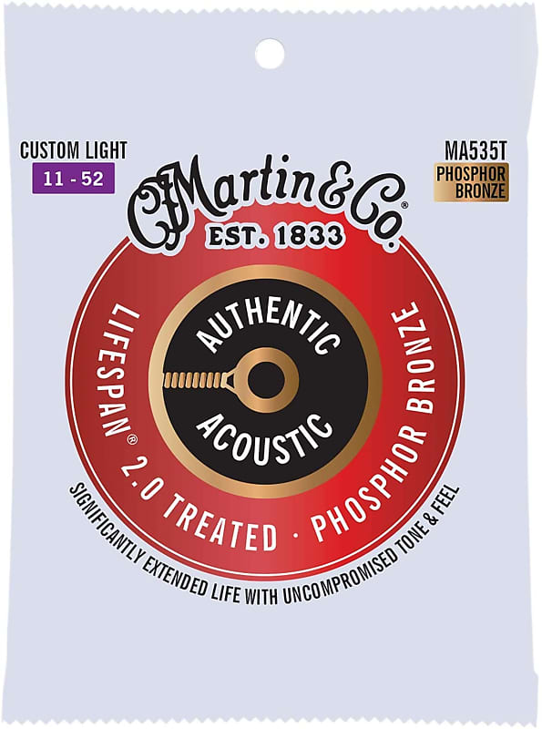Martin MA535T  Authentic Acoustic Lifespan® Guitar Strings Custom Light .011-.052 image 1