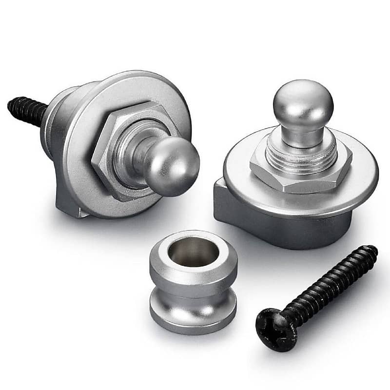 Schaller Guitar Security Strap Locks & Buttons, Satin Chrome Reverb