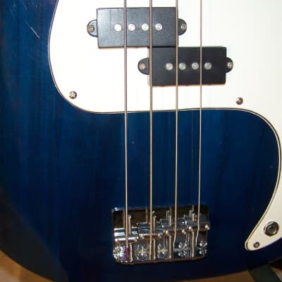 Unbranded "P" Bass Style Guitar, 2000s, Transparent Blue Finish image 10