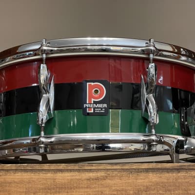 1960's Premier 2001 5.5x14 Mahogany Snare Drum Original Red Black Green Duroplastic 2000 image 15