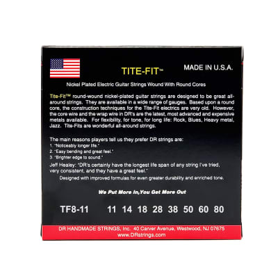 DR Tite Fit TF8-11 Round Core 8 string  Electric Guitar Strings 11-80 image 2