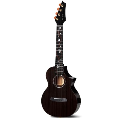 Enya M6 Black Solid Mahogany Concert Acoustic-Electric  Ukulele with Case for sale
