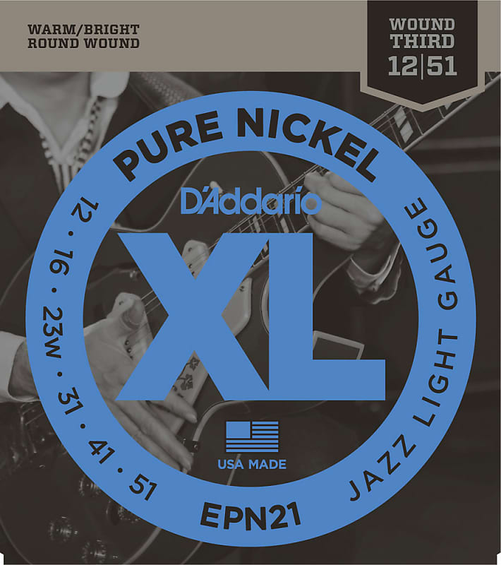 D’Addario EPN21 Pure Nickel Electric Guitar Strings Jazz Light 12-51 image 1