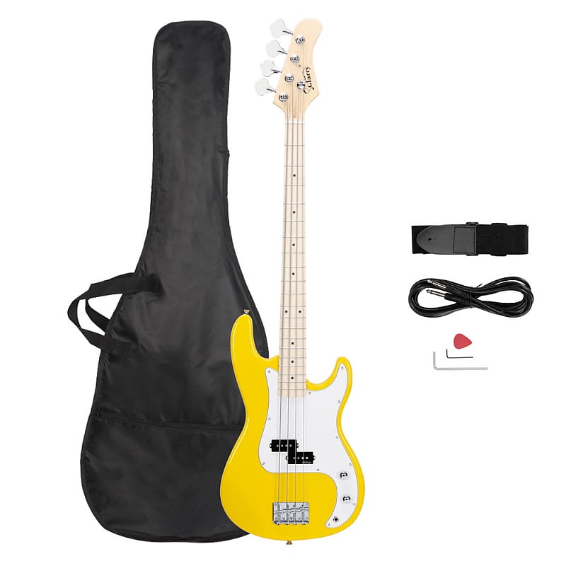 Glarry GP II Electric Bass Guitar with Wilkinson Pickup, Warwick Bass Strings, Bone Nut 2020s Yellow image 1