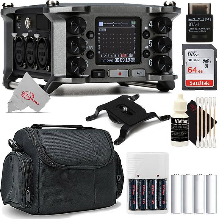 Zoom F6 6-Input / 14-Track Multi-Track Field Recorder + ZOOM BTA-1  Bluetooth Adaptor + Battery & Charger + 64GB Memory Card + Case + Cleaning  Kit