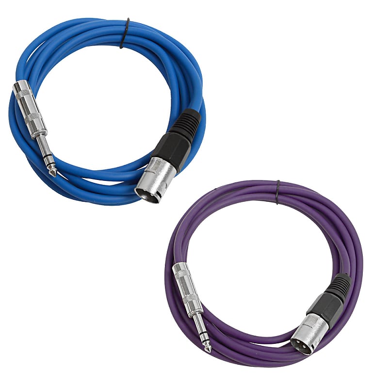 2 Pack of 1/4 Inch to XLR Male Patch Cables 10 Foot Extension Cords Jumper - Blue and Purple image 1