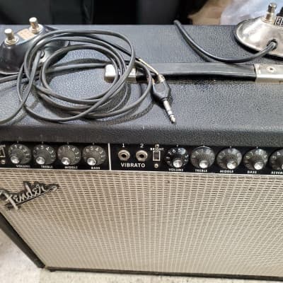 Vintage 1965 Fender Twin Reverb 2-Channel 85-Watt 2x12" JBL D120s Guitar Combo Black Panel with original paperwork and original (and newer) vibrato and spring reverb footswitch image 3