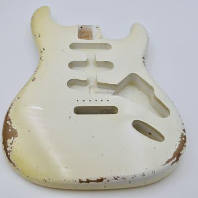 3lbs 14oz BloomDoom Nitro Lacquer Aged Relic Olympic White S-Style Vintage Custom Guitar Body image 3