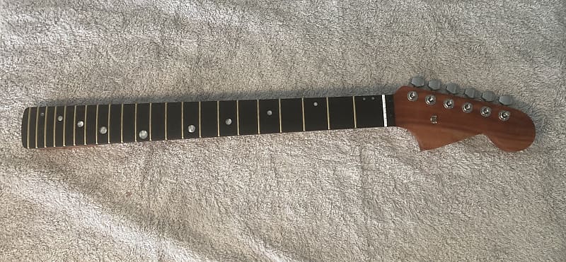 WARMOTH CUSTOM ORDER High End USA Loaded Jazzmaster Guitar NECK,with AFRICAN PADAUK Wood,Brazilian BLACK/EBONY Fretboard and White Pearl Angled Inlays,Fender TUNERS, with Neck Logo Decal image 1