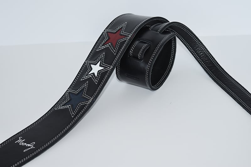 Moody Leather 2.5 Black/Black Leather with Three Star's-Red/White