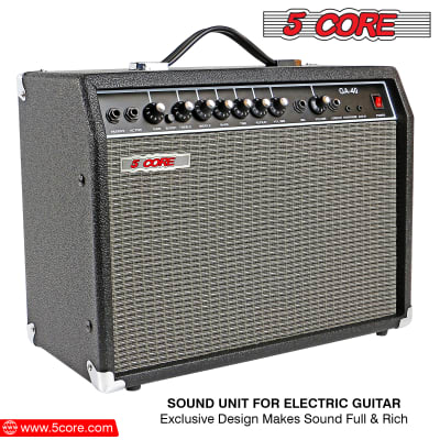 5 Core Electric Guitar Amplifier 40W Solid State Mini Bass Amp w 8” 4-Ohm Speaker EQ Controls Drive Delay ¼” Microphone Input Aux in & Headphone Jack for Studio & Stage for Studio & Stage- GA 40 BLK image 7