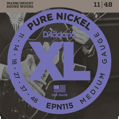 D'Addario EPN115 Pure Nickel Electric Guitar Strings, Blues/Jazz Rock, 11-48 image 1