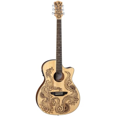 Luna HEN DRA SPR Henna Paradise, Dragon Select Spruce Acoustic-Electric Guitar, Satin Natural for sale