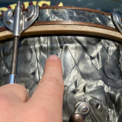 1937 Leedy 8x14 Pre-War Broadway Swingster Parallel Solid Shell Snare Drum Black Dimond Pearl image 17