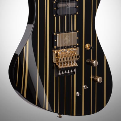 Schecter Synyster Custom S Electric Guitar, Black with Gold Stripes image 4