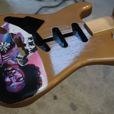 Unique Custom Jimi Hendrix hand painted guitar left handed stratocaster gold image 7