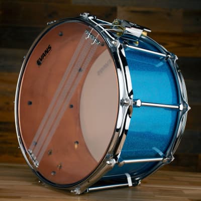 NOBLE & COOLEY 14 X 8 COPPER CLASSIC SNARE DRUM, CAIRO BLUE SPARKLE WITH COPPER REVEAL, CHROME HARDWARE image 8