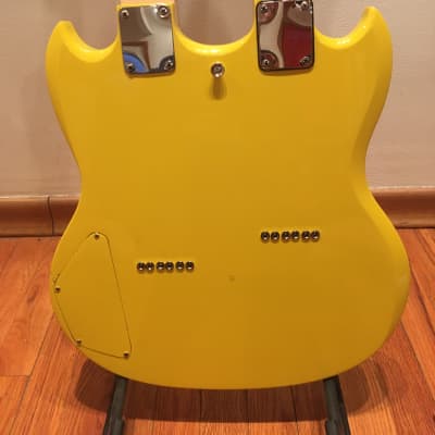 Custom Made 6 + 6 Baritone Solid Body Doubleneck Guitar 2022 Yellow w/ Flames image 5