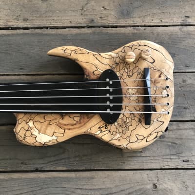 *last day of spring sale* Letts “WyRd mini” travel fretless 5 string bass guitar Spalted Beech Ebony Walnut handcrafted in the UK 2023 image 3