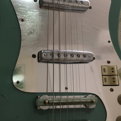 Kimberly 2 Pickup 1960's Seafoam Green Teisco Japan Matching Headstock & Neck Surf Guitar image 10