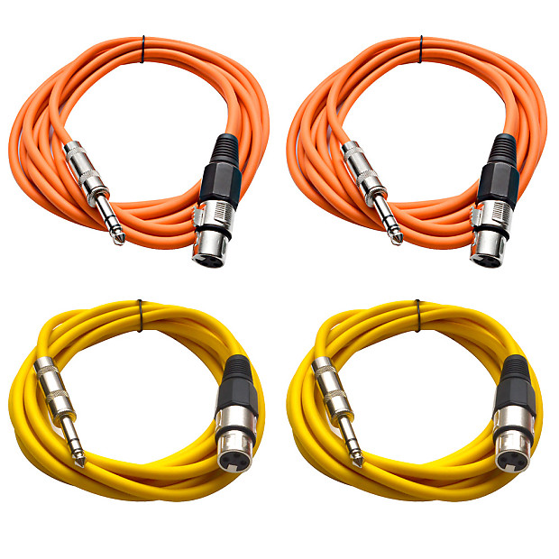 Seismic Audio SATRXL-F10-2ORANGE2YELLOW 1/4" TRS Male to XLR Female Patch Cables - 10' (4-Pack) image 1