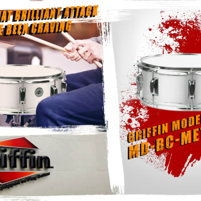 GRIFFIN Metal Snare Drum 14"x5.5 Steel Chrome Shell Percussion Head Key Hardware image 6