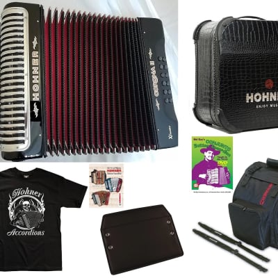 Hohner Corona Xtreme Accordion GCF SOL Black Negro +Case/Bag/Straps/T-Shirt/DVD | Authorized Dealer image 1