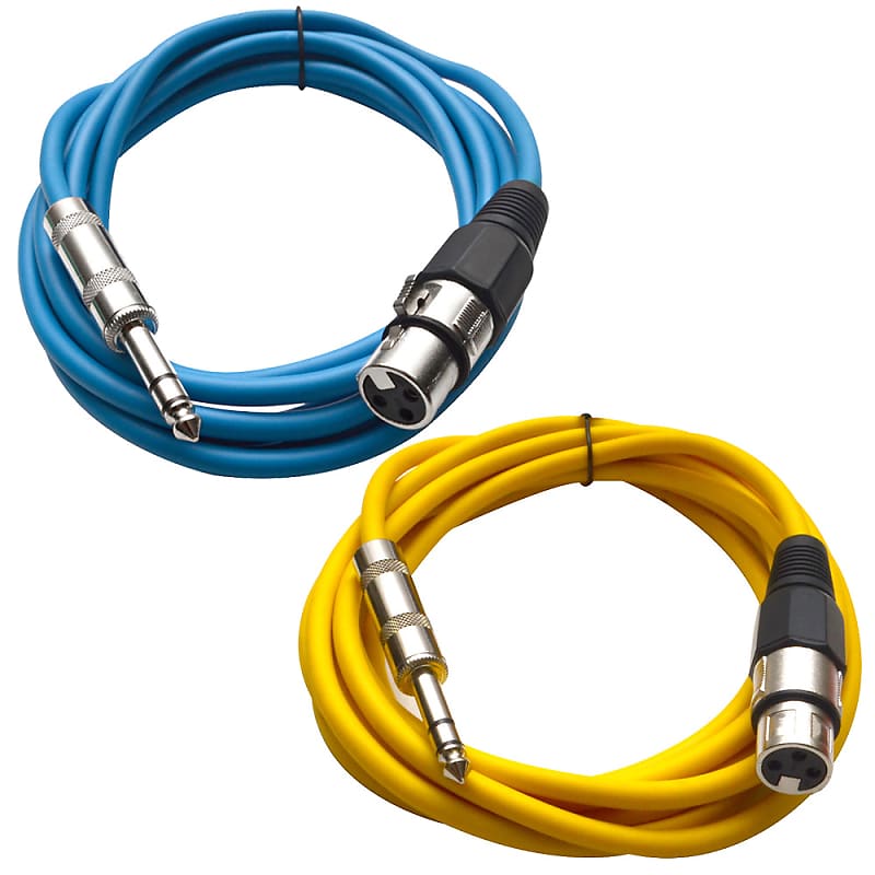 2 Pack of 1/4 Inch to XLR Female Patch Cables 10 Foot Extension Cords Jumper - Blue and Yellow image 1