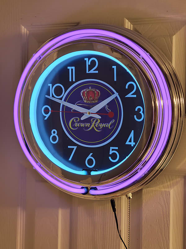 RARE Vtg Neon Lighted CROWN ROYAL Whiskey Bar Wall Clock Man Cave 12 In Round 2024