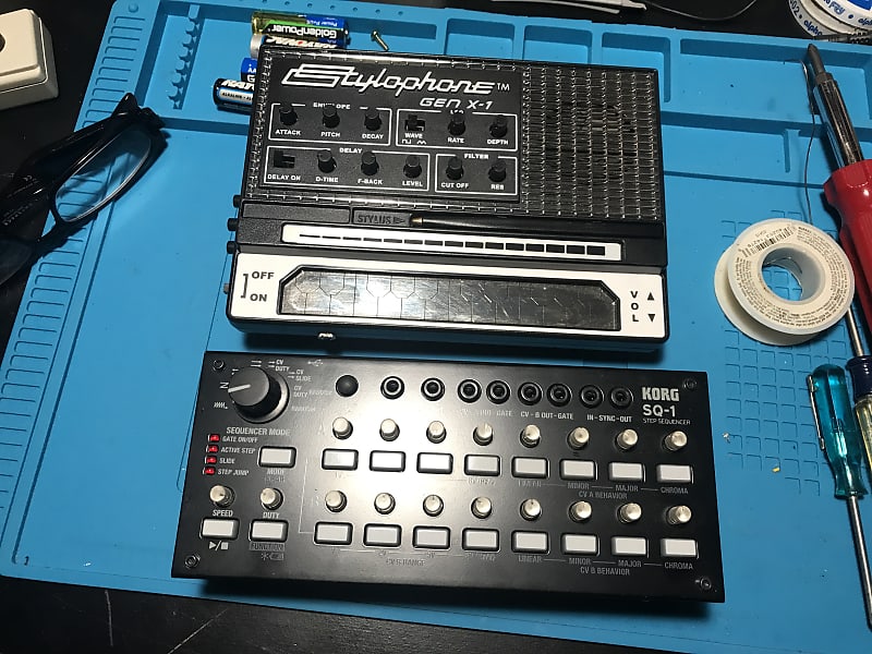 Stylophone Gen X-1 w/CV input mod & CleanJuice USB-C Rechargeable Battery + Korg SQ-1 Sequencer image 1